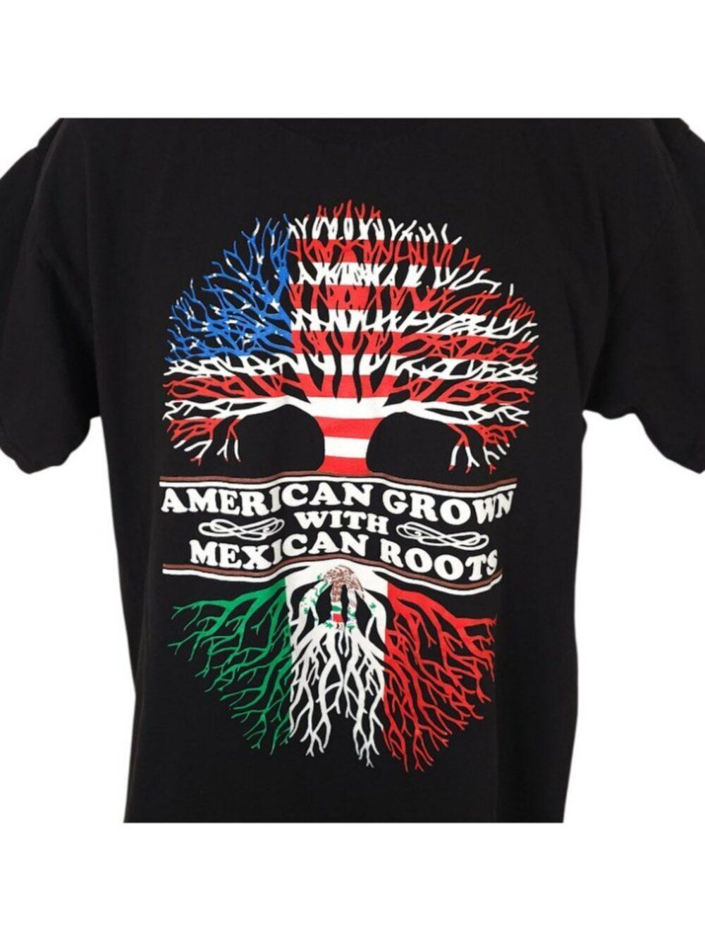 American Grown With Mexican Roots T Shirt Mens Size Large Black Flags